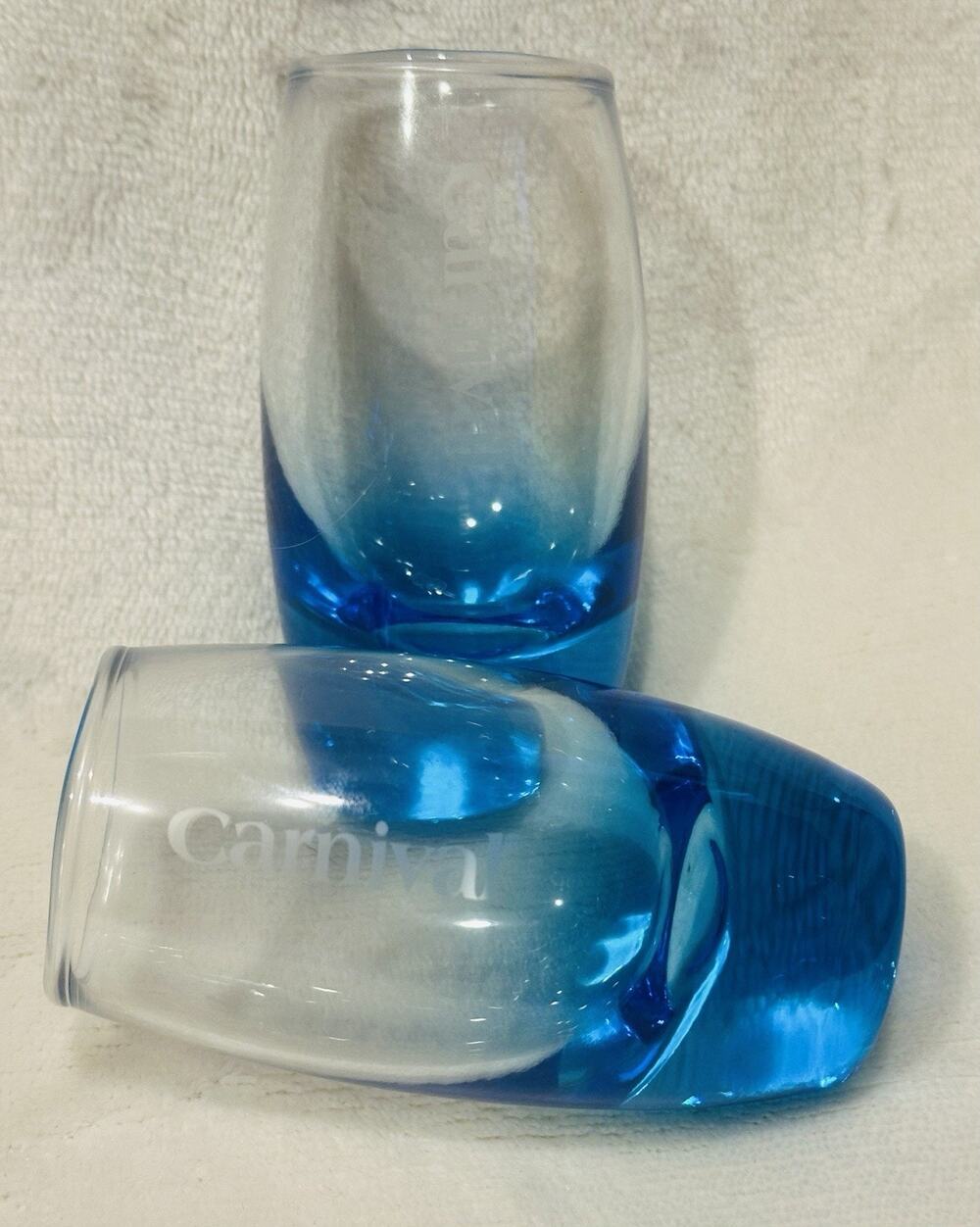 Carnival Cruise Line Shot Glasses Ombre Blue Etched 1.5 oz Souvenir Set Of 2